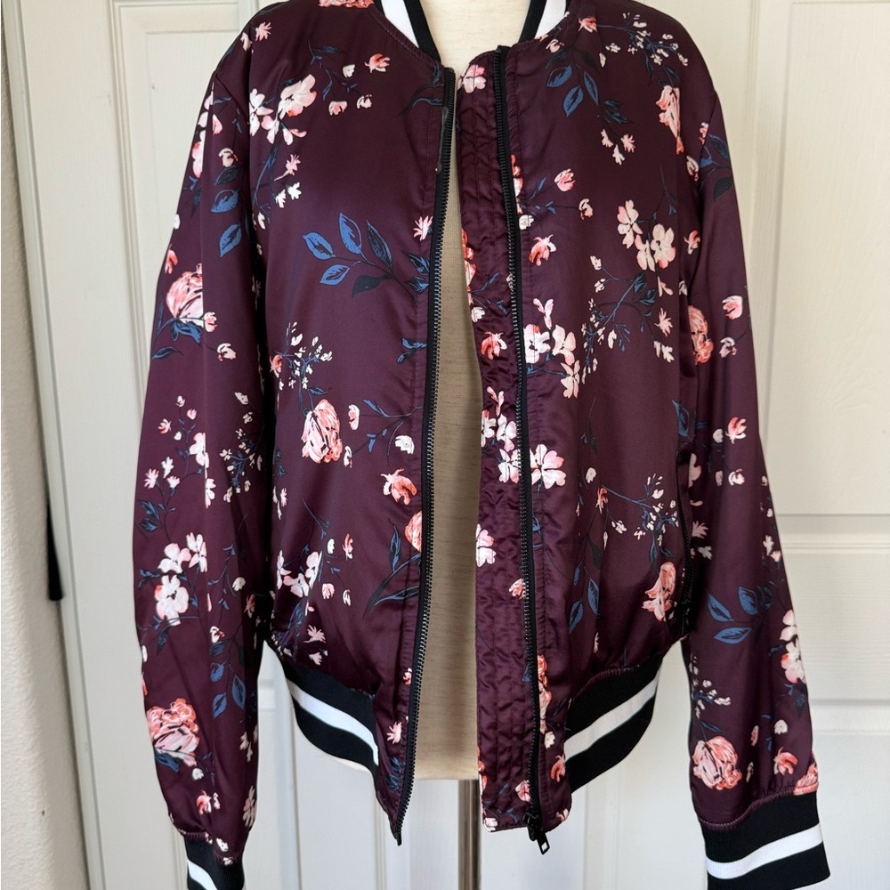 a.n.a Floral Bomber Jacket - Dark Purple